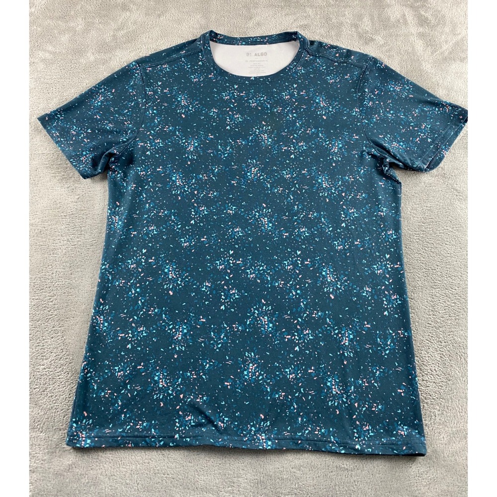 01.ALGO Mens Performance Splatter Print Tee Teal Blue Pink Quick Dry UPF 40 S